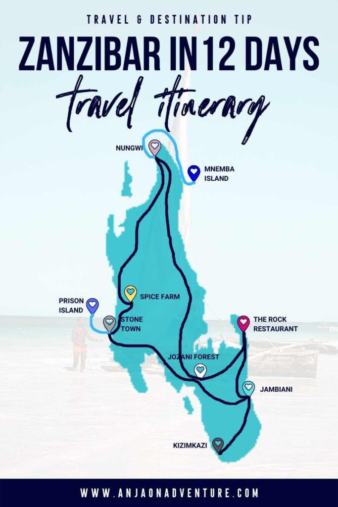 This Zanzibar itinerary will give you an idea of how to spend 12 days in Zanzibar. A blend of relaxed holiday with time to explore best beached in Zanzibar. You will meet Aldabra tortoises, starfish, Red Colobus monkey in Jozani Forest. In UNESCO World Heritage Stone town you will learn about the dark history and slave trade. | Travel itinerary | Zanzibar | East Africa | Tanzania | Travel plan #jambiani #itinerary #tropicalisland #zanzibarisland #travelitinerary #vacationplan