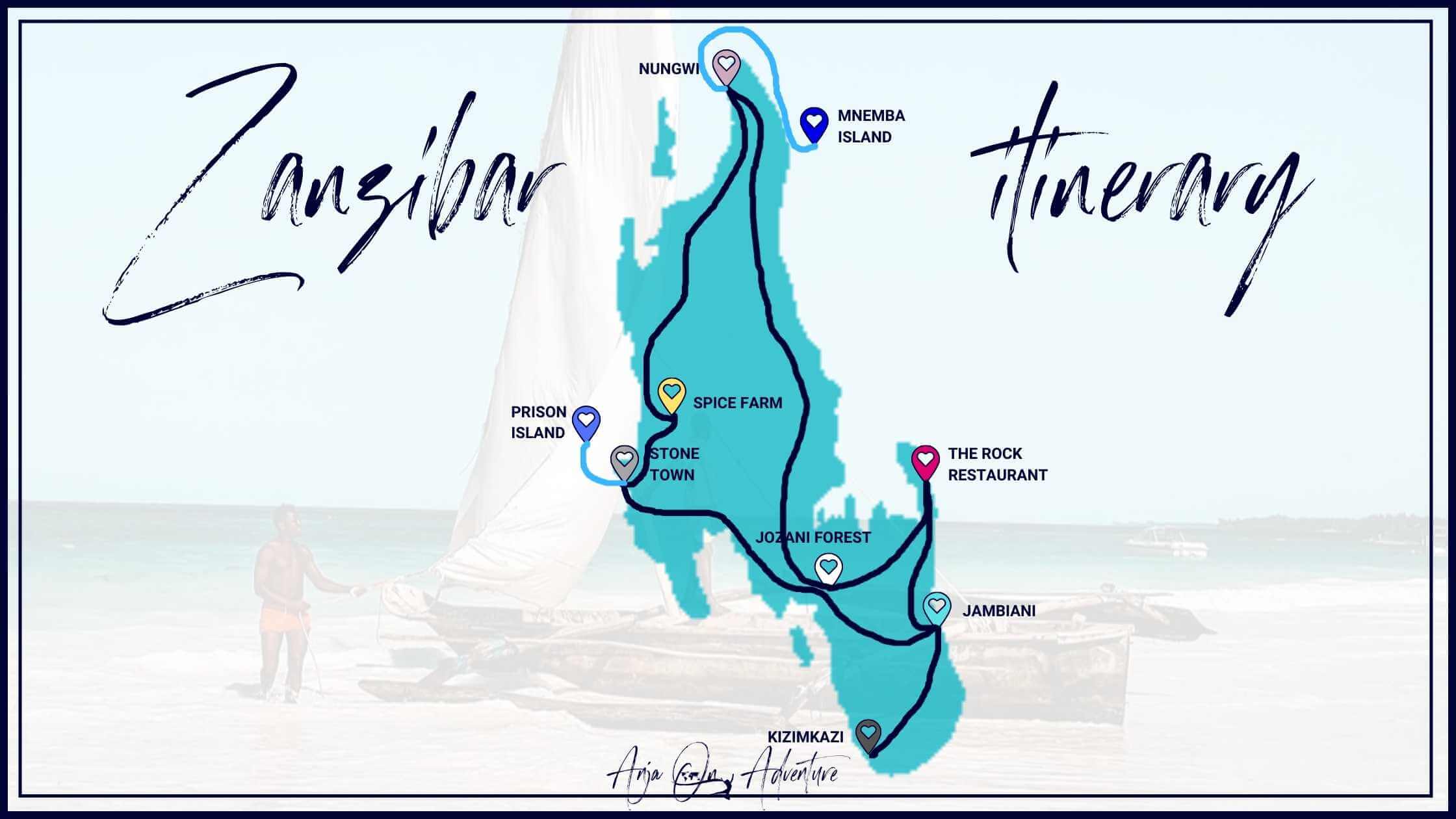 Zanzibar itinerary map