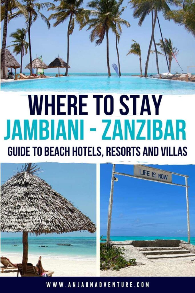 collage of beach hotels and villas in Jambiani, Zanzibar.
