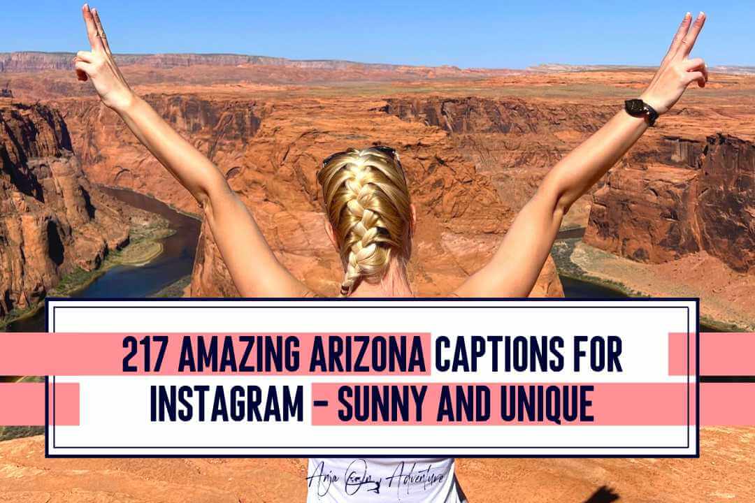 Anja on Adventure on Horseshoe Bend lookout at midday thinking about the best Arizona Instagram captions.