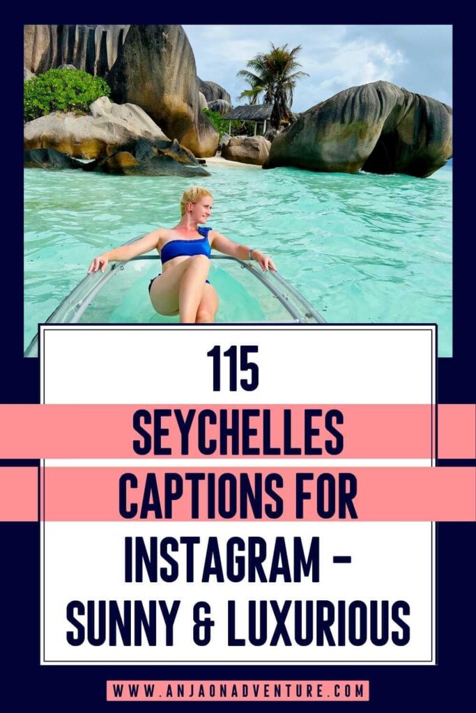 Visiting Seychelles? Check out the best Seychelles Instagram captions, short, cute and wanderlust. Anja On Adventure shares the ultimate collection of short Seychelles captions, suitable when visiting tropical islends of Mahe, Praslin and La Digue or admiring giant tortoises and granite rocks. | Instagram caption | Seychelles | Indian Ocean | Granite rock | East Africa | #visitseychelles #tropicalparadise #instagramcaption #caption #Africa