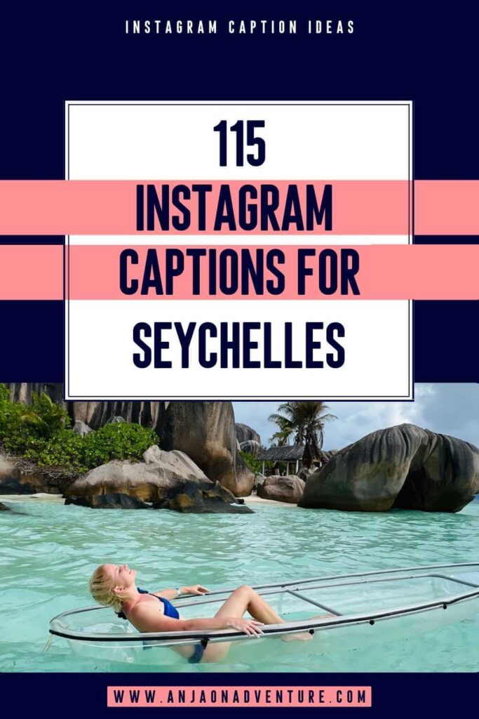 Visiting Seychelles? Check out the best Seychelles Instagram captions, short, cute and wanderlust. Anja On Adventure shares the ultimate collection of short Seychelles captions, suitable when visiting tropical islends of Mahe, Praslin and La Digue or admiring giant tortoises and granite rocks. | Instagram caption | Seychelles | Indian Ocean | Granite rock | East Africa | #visitseychelles #tropicalparadise #instagramcaption #caption #Africa