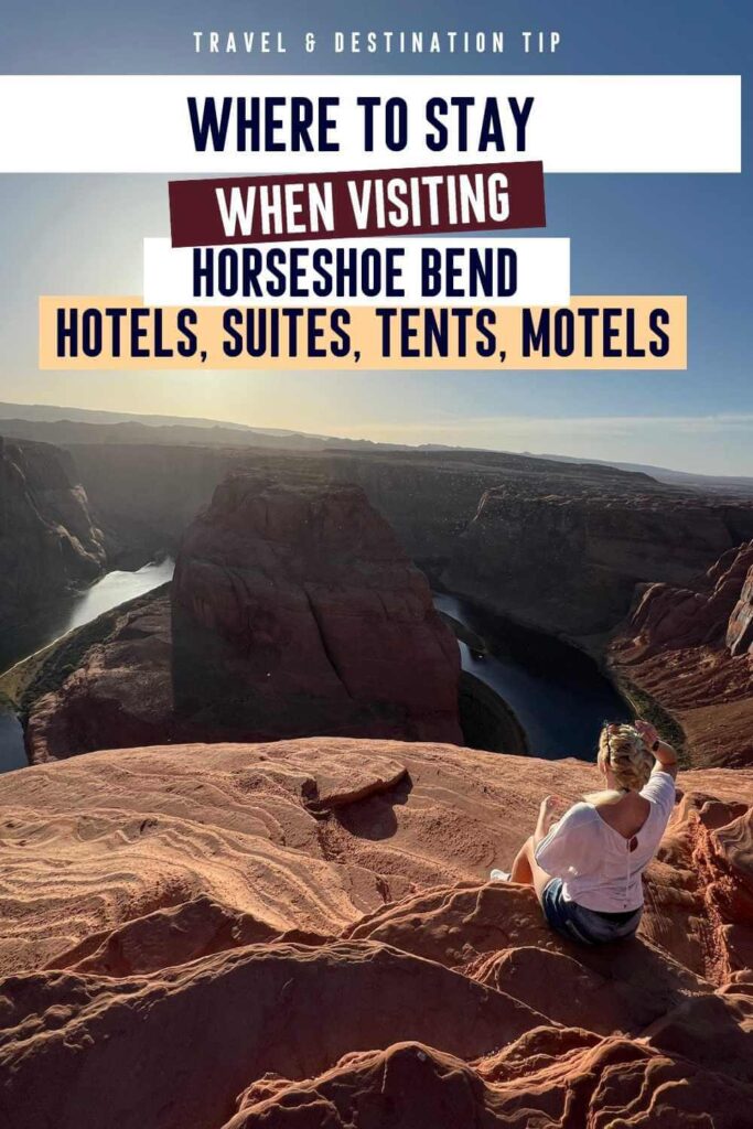 Horseshoe Bend Arizona hotels are the closest hotels to this Arizona natural site. In Page, you will find the best luxury hotels, motely, suites, studios and sustainable accommodation options, that are only a short drive away from Colorado river meander. Perfect location for your Southwest road trip itinerary stopover. | Horseshoe Bend hotels | Arizona | Glen Canyon | Southwest road trip itinerary | golden circle itinerary #arizona #Page #Zion #Monumentvalley #GrandCanyon