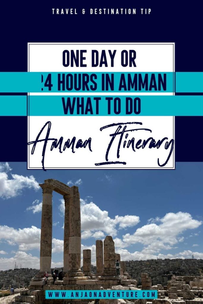 Visiting Jordan? Visiting Amman? Only have one day in Amman Jordan? Follow this 24 hours in Amman guide and learn how to get to Amman, where to sleep, what to do and where to eat. This Amman itinerary will tell you how to visit all the famous city sites, like Citadel and Roman Theatre and sample local delights on a short stopover in Amman!

| visit Jordan | Hashemite Kingdom | Philadelphia | Middle East | Amman

#traveljordan #itineray #24hours #Jordanitinerary #todoinAmman