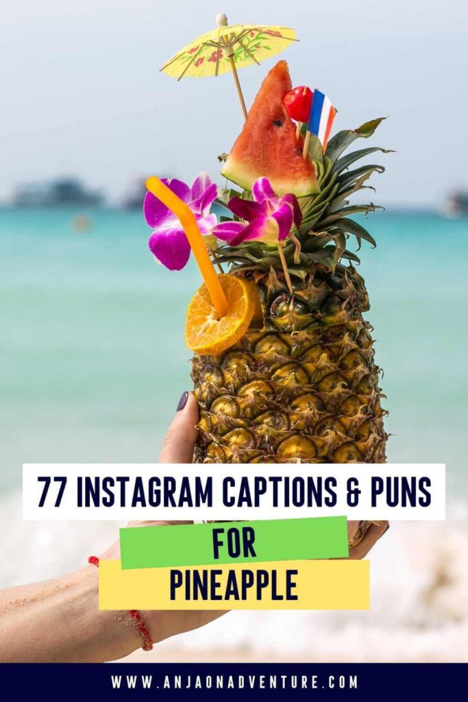 Capture the essence of paradise with these pineapple captions for Instagram! This is the ultimate guide to the best stop scrolling Instagram captions about pineapples. It includescute pineapple puns, pineapple riddles and pineapple jokes  for when you are sipping a summer cocktail.

Instagram | caption idea | yellow | tropical fruit | summer bucket list

#beaches #tropicalisland #pineapple 
#tropicalvibe #travelcaptions #summervacation 