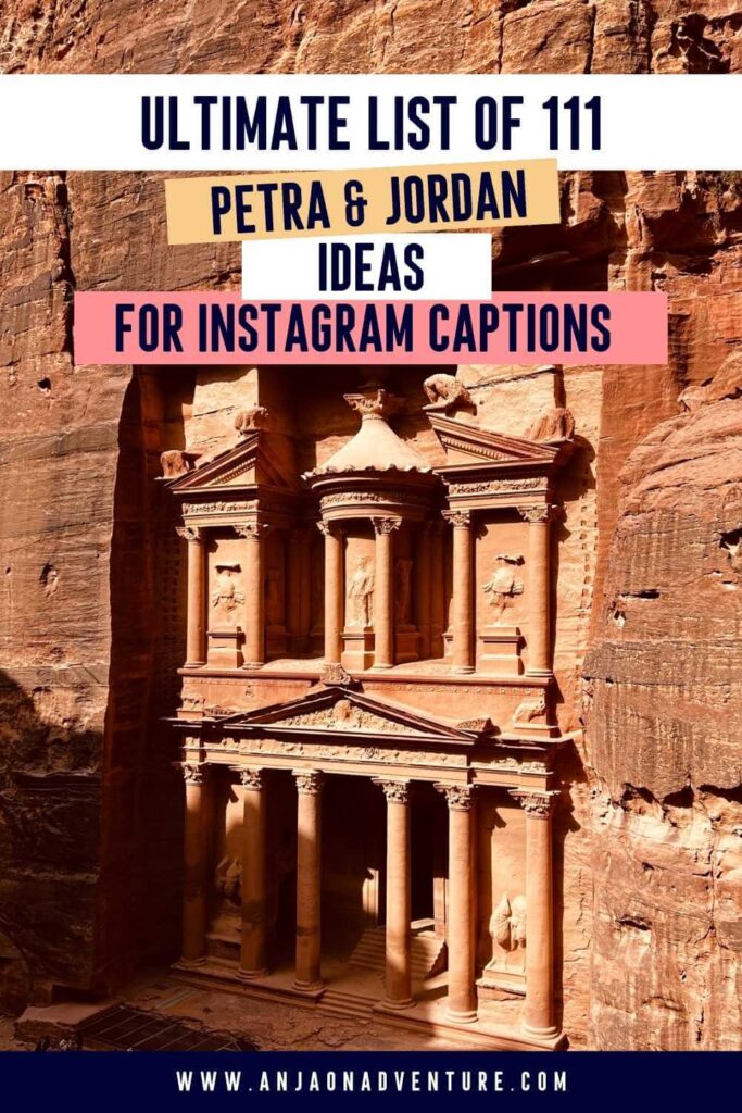 Looking for some scroll stopping Petra Jordan Instagram captions? This is the ultimate guide to the best Petra Jordan captions about desert paradise in the Middle East. With captions for Jordan, Wadi Rum, desert, Dead sea and Jordanian food to describe this Hashemite Kingdom. 

| Jordan | Petra | Wadi rum | Dead Sea | Middle East

#travelblogger #travelcontentcreator #desert #bucketlist #middleeastcountry
