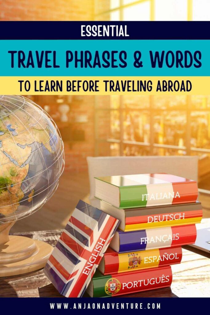Speak the local lingo and enhance your travel experience by learning basic travel phrase phrases and useful travel phrases to learn before travelling abroad. Learn how words for greetings, like Ola, useful travel phrases for going around, numbers, emergency phrases and more. Overcome language barriers and understand the local culture in depth. | Travel | Travel tip | Language learning | foreign language | travel word #travel #rome #traveltips #commonphrases #language #travelhacks