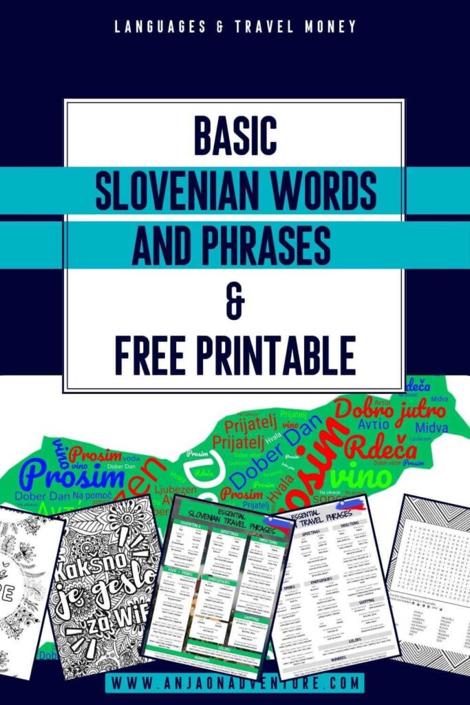 Looking for Slovenian words and Slovenian phrases for travelers. Here you will find a FREE Printable with basics Slovenian travel phrases and language coloring pages in Slovenian language. Learn how to say thank you in Slovenian, and words for going around for easy navigation when in Slovenia. Slovenia travel | FREE printable | Slovenian travel phrases | Slovenian for travelers | Coloring page | Language coloring page #traveljournal #bujo #howtosay #slovenianlanguage #travelphrases