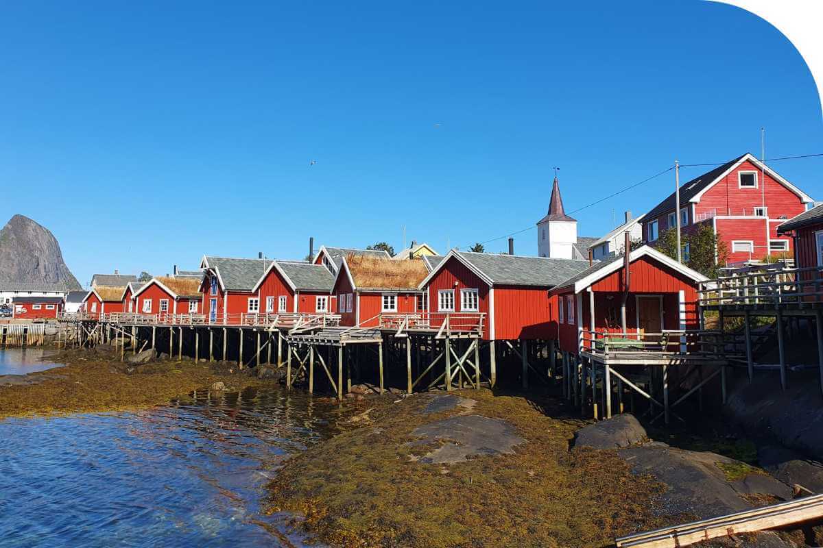 Red fishing village in Lofoten in Norway