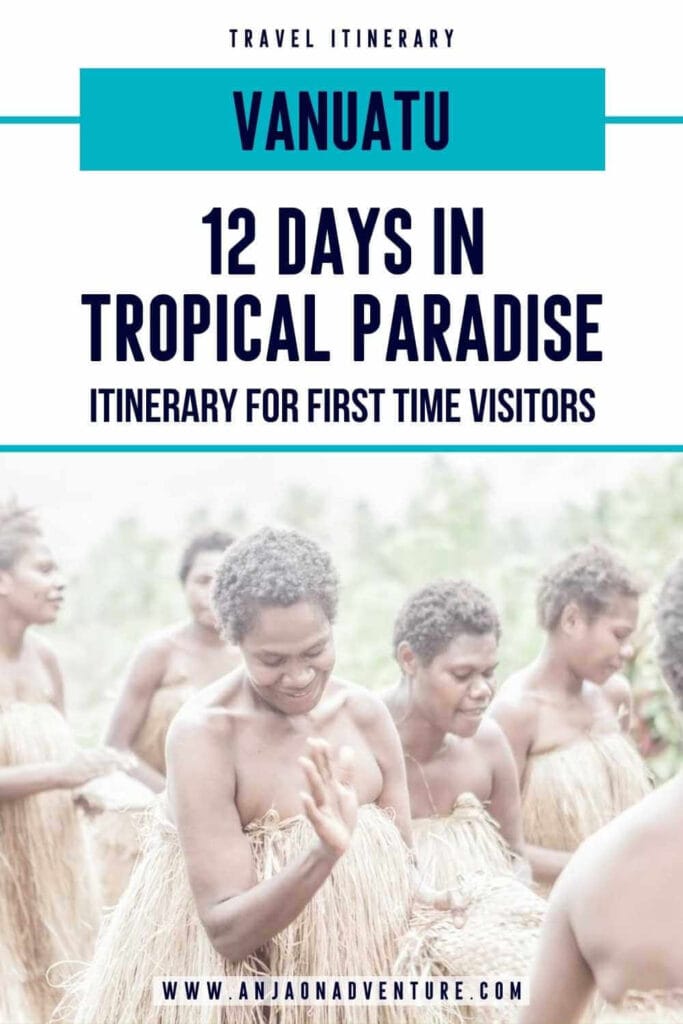 This Vanuatu itinerary will give you an idea of how to spend 12 days in Vanuatu. Visit different Vanuatu islands, Efate, Tanna, Efate and Pentecost, hike Mount Yasur volcano, see vanuatu bungee jumping, naghol or land diving, dive  on million dollar point and swim on champagne beach. Meet with kastom traditions and try local cuisine. Map included. 

| Travel itinerary | Vanuatu | Melanesia | Fiji | Pentecost 

#travelplan #itinerary #landdiving #mtyasur #travelitinerary #vanuatudiving

